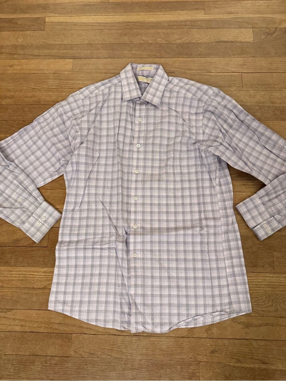 Michael Kors Men's Purple Plaid Long Sleeve Button-Up Dress Shirt - Size M
 b12